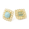 Ion Plating(IP) Natural Amazonite Square Stud Earrings with Plastic Pearl Beaded EJEW-E599-03G-01-1