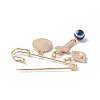 Crystal Rhinestone Evil Eye Charms Safety Pin Brooch with Resin Beaded JEWB-BR00088-5