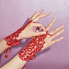 3 Pairs 3 Colors Flower Pattern Embroidered Polyester Fingerless Gloves AJEW-GA0006-14-3