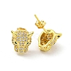 Wolf Brass Micro Pave Clear & Green Cubic Zirconia Stud Earrings for Women EJEW-G387-02G-1