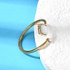 304 Stainless Steel & Natural Shell & Imitation Pearl Cuff Rings for Women RJEW-G372-01G-07-2