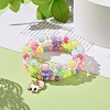 3Pcs 3 Style Acrylic Clover & Imitation Pearl Beaded Stretch Bracelets Set BJEW-JB09104-5