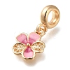 Rack Plating Alloy Pink Enamel European Dangle Charms PALLOY-A009-07G-2