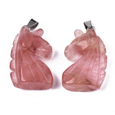 Carved Watermelon Stone Glass Pendants G-N0327-002K-1