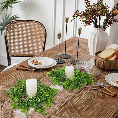 2Pcs Cloth Artificial Leaf Candle Rings Wreath AJEW-SP0004-47B-1