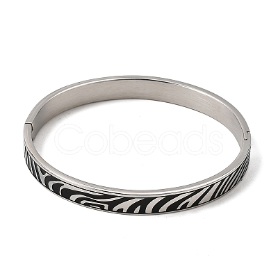 304 Stainless Steel Black Enamel Zebra Skin Print Hinged Cuff Bangles for Women SA-CBAC920-03P-1
