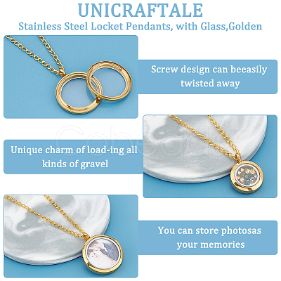 3Pcs 3 Style 304 Stainless Steel Locket Pendants FIND-UN0001-83G-1