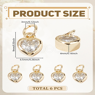 6Pcs Brass Micro Pave Grade AAA Cubic Zirconia Charms ZIRC-LP0001-33G-1