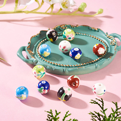 12Pcs 6 Colors Handmade Porcelain Beads PORC-TA0001-51-1