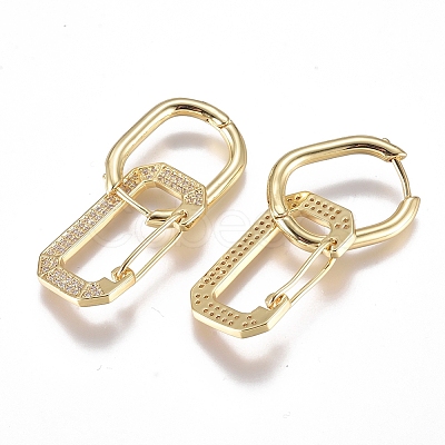 Brass Micro Pave Cubic Zirconia Dangle Huggie Hoop Earrings EJEW-G279-01G-01-1