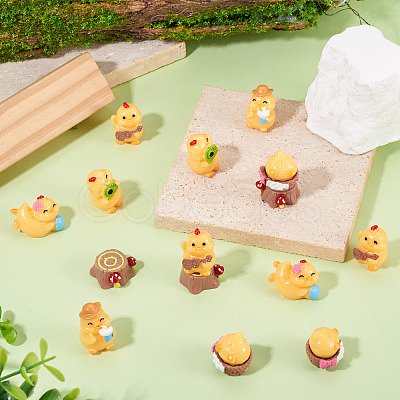 18Pcs 6 Styles Resin Chick & Stump with Mushroom Ornaments DJEW-TA0001-41-1