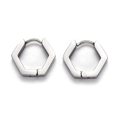 Tarnish Resistant 304 Stainless Steel Hexagon Huggie Hoop Earrings STAS-H156-03B-P-1