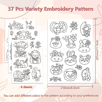 4 Sheets 11.6x8.2 Inch Stick and Stitch Embroidery Patterns DIY-WH0455-191-1