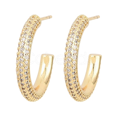 C-Shaped Brass Clear Cubic Zirconia Stud Earrings EJEW-A156-11B-G-1