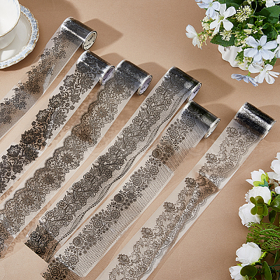 6 Rolls 6 Styles PET Lace Flower Self-Adhesive Roll Sticker DIY-HS0002-34-1