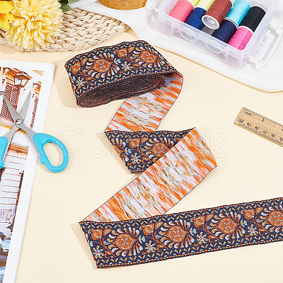 5 Yards Polyester Jacquard Flower Ribbon OCOR-AN0001-01-1