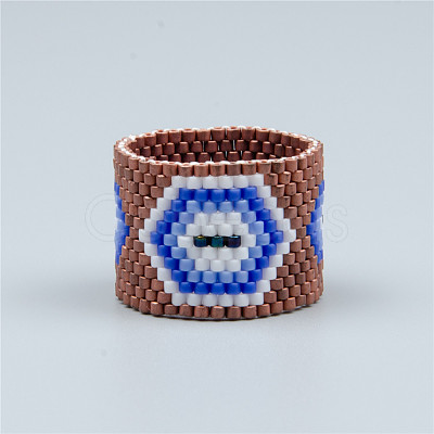 Adjustable Bohemian Style 304 Stainless Steel and Glass Seed Beads Cuff Rings FS-WG09053-04-1