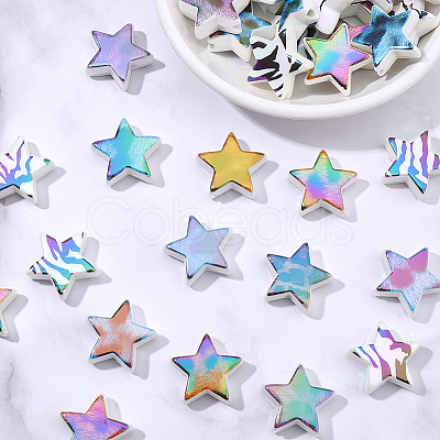 50Pcs Rainbow Iridescent Printed Opaque Acrylic Beads OACR-SP0002-13B-1