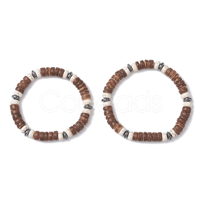 2Pcs Natural Coconut & Synthetic Turquoise Beads Stretch Bracelets for Men Women BJEW-JB12498-1