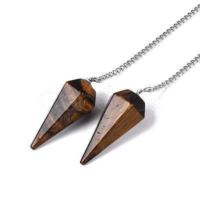 Natural Tiger Eye Dowsing Pendulum Pendants AJEW-N005-01B-1
