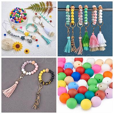 100Pcs Silicone Beads Round Rubber Bead 15MM Loose Spacer Beads for DIY Supplies Jewelry Keychain Making JX452A-1