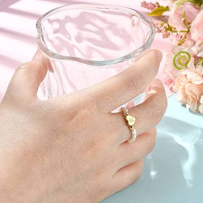 Natural Freshwater Pearl & 304 Stainless Steel Bead Finger Rings RJEW-FS00001-18-1