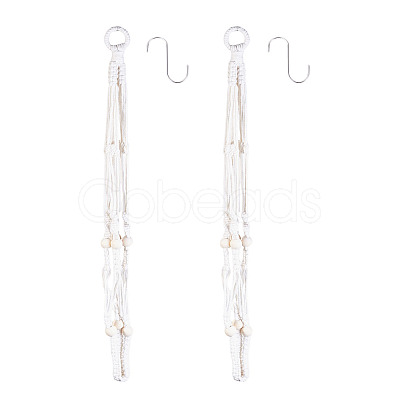 2Pcs Handmade Macrame Polyester with Wood Bead Plant Hanger AJEW-HS0001-46-1