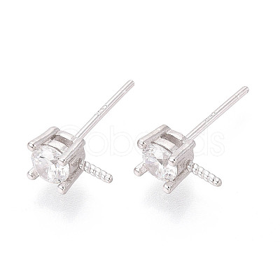 925 Sterling Silver & Clear Cubic Zirconia Stud Earring Findings STER-T008-71P-1