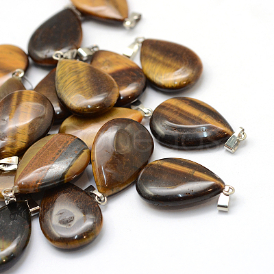 Teardrop Natural Tiger Eye Pendants X-G-Q368-06-1
