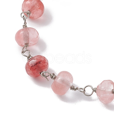 Cherry Quartz Glass Rondelle Beads Link Bracelets for Women BJEW-JB10262-01-1