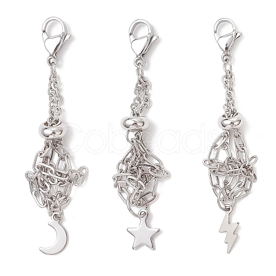 3Pcs 304 Stainless Steel Macrame Pouch Empty Stone Holder Pendant Decorations HJEW-JM04380-02-1