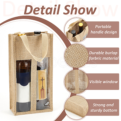 Jute Wine Storage Handbag with PVC Clear Window ABAG-WH0045-18-1