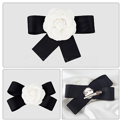 ANATTASOUL 4Pcs 4 Style Polyester Camellia Bow Tie Neck Tie Lapel Pins JEWB-AN0001-03-1