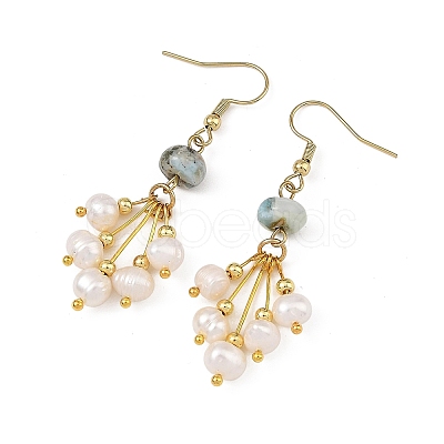 Natural Larimar and Natural Cultured Freshwater Pearl Dangle Earrings EJEW-JE07397-1