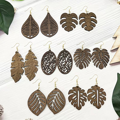 Wood Dangle Earrings for Women WGE9009-02-1