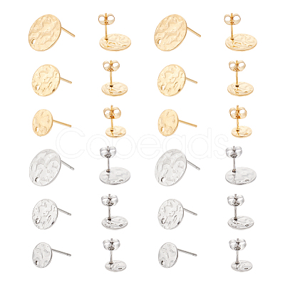 24Pcs 6 Style Flat Round 304 Stainless Steel Stud Earring Findings STAS-UN0027-27-1