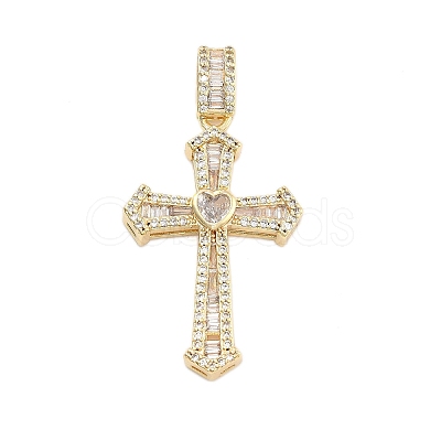 Brass Pave Clear Cubic Zirconia Pendants KK-U009-06B-G-1