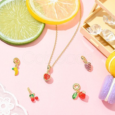 5Pcs 5 Styles Brass Enamel Fruit European Dangle Charms KK-CJ0003-98-1
