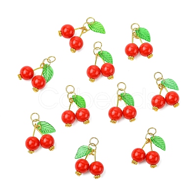 50Pcs Acrylic Cherry Pendants PALLOY-CJ00164-1