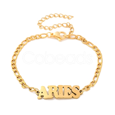 Constellation 202 Stainless Steel Figaro Chain Link Bracelets for Women Men AJEW-U006-01G-1