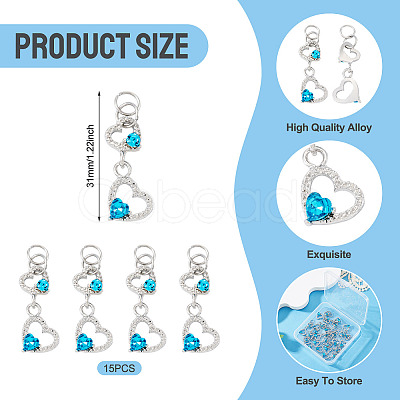 15Pcs Alloy Glass Heart Pendants PALLOY-TAC0254-03-1