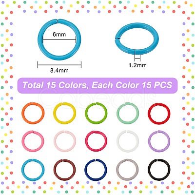 PandaHall Elite 225Pcs 15 Colors SPray Painted Zinc Alloy Jump Rings FIND-H0010-91A-1