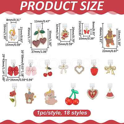 18Pcs 18 Styles Resin & Alloy Enamel & Brass Micro Pave Clear Cubic Zirconia Cherry Heart Bear Charms PVC Mobile Dustproof Plugs HJEW-ME00129-1