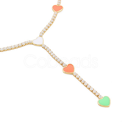 Brass Cubic Zirconia with Enamel Lariat Necklaces NJEW-S418-03-1