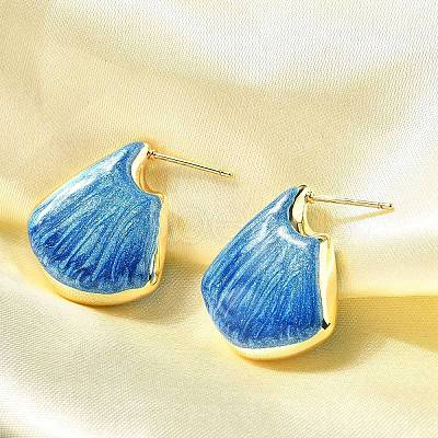 Shell Shape Brass Stud Earrings EJEW-G424-01G-1
