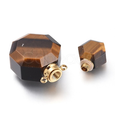 Faceted Natural Tiger Eye Openable Perfume Bottle Pendants G-I287-06G-F-1