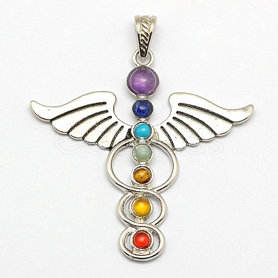 Vintage Chakra Jewelry Zinc Alloy Bezel Gemstone Big Pendants X-G-M039-01-1