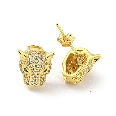 Wolf Brass Micro Pave Clear & Green Cubic Zirconia Stud Earrings for Women EJEW-G387-02G-1
