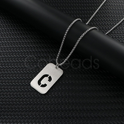 Rectangle with Hollow Out Letter 201 Stainless Steel Pendant Necklaces FS-WG34D20-21-1