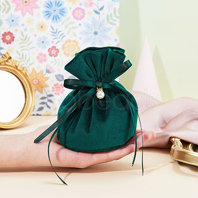 Velvet Jewelry Bags with Drawstring & Plastic Imitation Pearl TP-CJC0001-03B-1